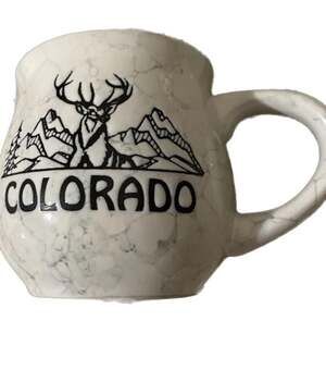 Colorado Souvenir Elk and Mountains Marble Pattern Ceramic Belly Mug